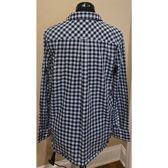 J Crew Boyfriend Light Weight Woven Cotton Gingham Checkered Blue Shirt Medium - Picture 4 of 9